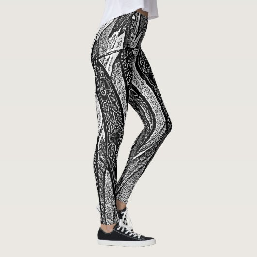 Zwart-wit blad vormt hedendaags ontwerp leggings (Rechts)