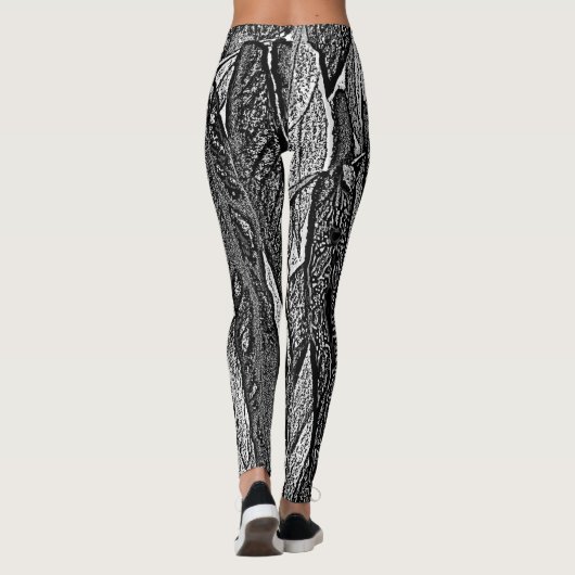 Zwart-wit blad vormt hedendaags ontwerp leggings (Achterkant)