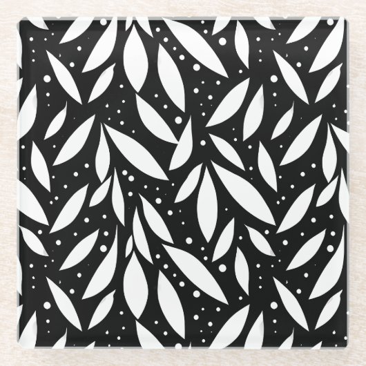 Zwart-wit bladblad glazen onderzetter (Voorkant)