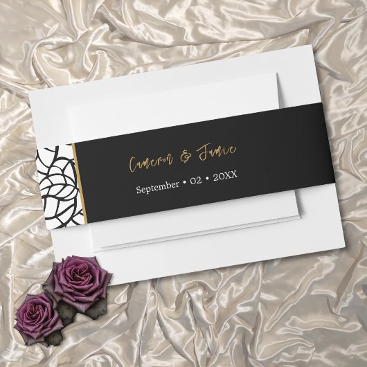 Zwart Wit Bladblad Rand Namen Datum Uitnodigingen Wikkel