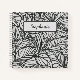 Zwart-wit bladeren patroon gepersonaliseerd notitieboek