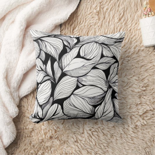 Zwart-Wit Bladerenpatroon Kussen (Deken)