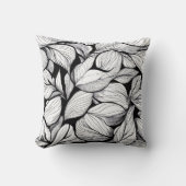 Zwart-Wit Bladerenpatroon Kussen (Voorkant)