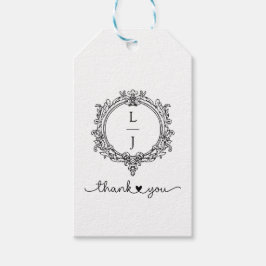 zwart-wit bladermotief trouwkaart met wapen cadeaulabel