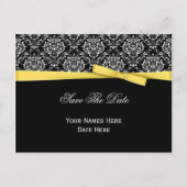 Zwart wit bladerwit gele lintlint sparen de datum aankondigingskaart (Voorkant)