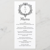 zwart-wit bladmotief Crest bruiloft Menu (Voorkant)