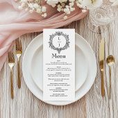 zwart-wit bladmotief Crest bruiloft Menu