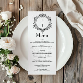 zwart-wit bladmotief Crest bruiloft Menu