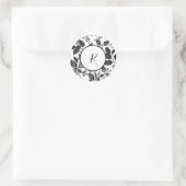 Zwart-wit bladontwerp ronde sticker (Tas)