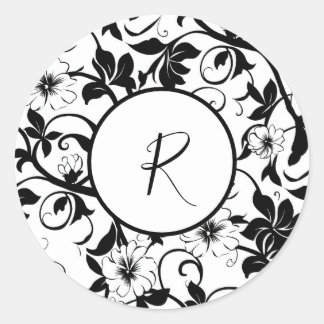 Zwart-wit bladontwerp ronde sticker