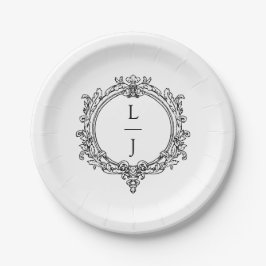 zwart-wit bladpatroon Crest bruiloft Papieren Bordje