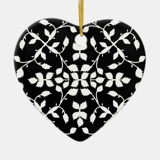Zwart wit bladpatroon keramisch ornament (Voorkant)