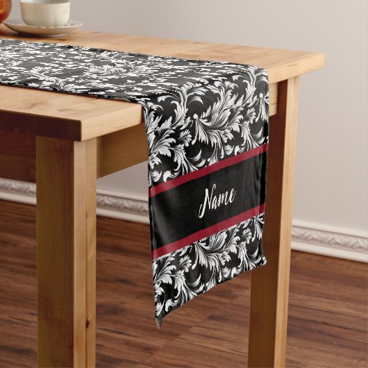 Zwart-wit bladpatroon korte tafelloper (Voorbeeld)