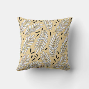Zwart-wit bladpatroon met beige achtergrond kussen