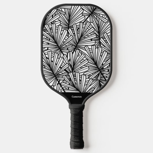 Zwart-wit Bladpatroon Modern Monogram Pickleball Paddle (Voorkant)