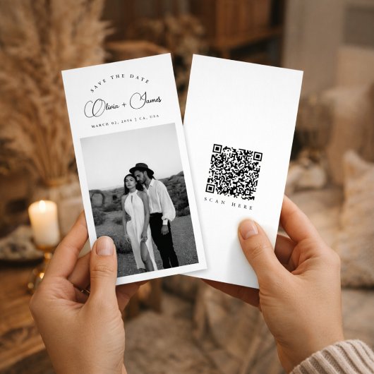 Zwart & Wit bladwijzer Modern QR-code foto Save The Date