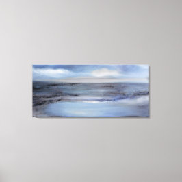 Zwart Wit Blauw Abstract Zeegezicht Canvas Afdruk