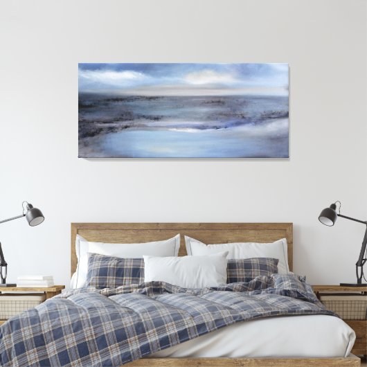 Zwart Wit Blauw Abstract Zeegezicht Canvas Afdruk (Insitu (Slaapkamer))