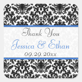 Zwart Wit Blauw Damask 1,5" Wedding Favor Sticker