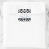 Zwart Wit Blauw Damask 1,5" Wedding Favor Sticker (Tas)