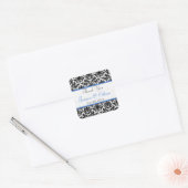 Zwart Wit Blauw Damask 1,5" Wedding Favor Sticker (Envelop)