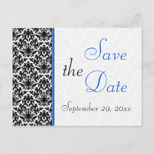 Zwart, Wit, Blauw Damask Save the Date Briefkaart
