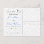 Zwart, Wit, Blauw Damask Save the Date Briefkaart (Achterkant)