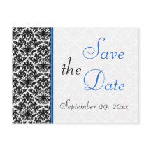 Zwart, Wit, Blauw Damask Save the Date Briefkaart