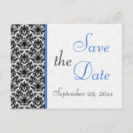 Zwart, Wit, Blauw Damask Save the Date Briefkaart