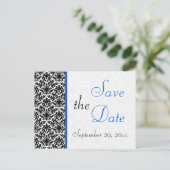 Zwart, Wit, Blauw Damask Save the Date Briefkaart (Staand voorkant)