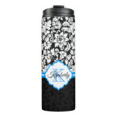 Zwart Wit & Blauw Damask Thermosbeker (Voorkant)