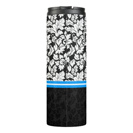 Zwart Wit & Blauw Damask Thermosbeker (Achterkant)
