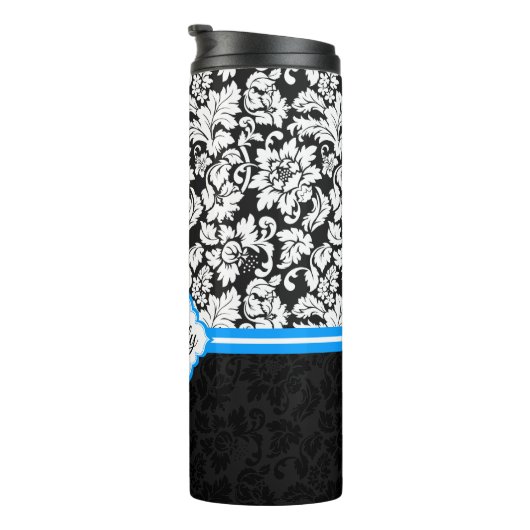 Zwart Wit & Blauw Damask Thermosbeker (Geroteerd rechts)