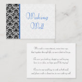 Zwart, Wit, Blauw Damast bruiloft wensen goed Informatiekaartje (Voorkant / Achterkant)