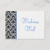 Zwart, Wit, Blauw Damast bruiloft wensen goed Informatiekaartje (Voorkant)