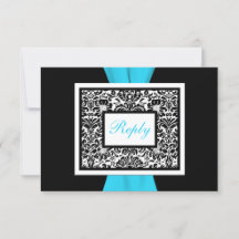 Zwart, Wit, Blauw Damast met FAUX Lint RSVP