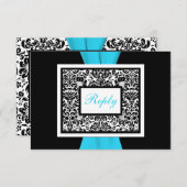 Zwart, Wit, Blauw Damast met NEP Lint RSVP (Voorkant / Achterkant)