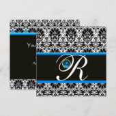 ZWART WIT BLAUW DAMAST MONOGRAM saffier Goud Kaart (Voorkant / Achterkant)