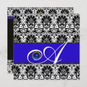ZWART WIT BLAUW DAMAST MONOGRAM saffier Goud Kaart (Voorkant / Achterkant)