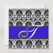 ZWART WIT BLAUW DAMAST MONOGRAM saffier Metaal Kaart (Voorkant)