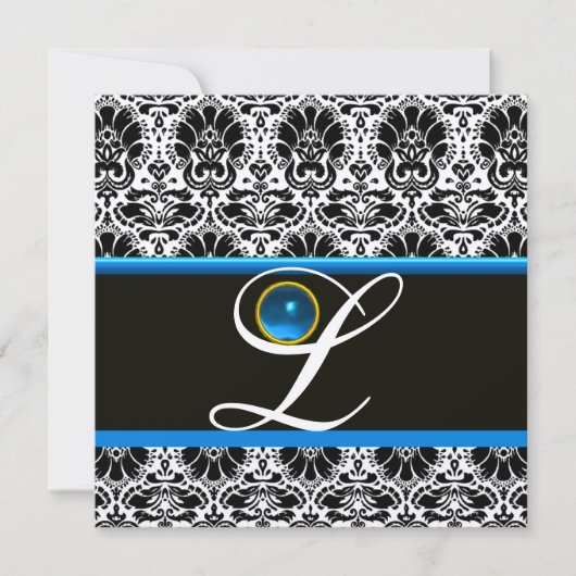 ZWART WIT BLAUW DAMAST MONOGRAM saffier Metaalglan Kaart (Voorkant)