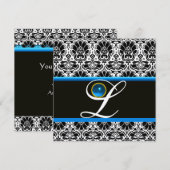 ZWART WIT BLAUW DAMAST MONOGRAM saffier Metaalglan Kaart (Voorkant / Achterkant)