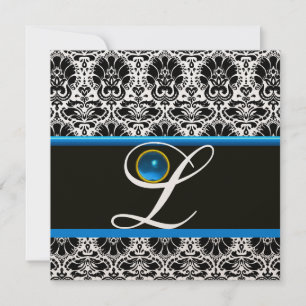 ZWART WIT BLAUW DAMAST MONOGRAM saffier Metaalglan Kaart