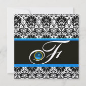 ZWART WIT BLAUW DAMAST MONOGRAM saffier Zilver Kaart (Voorkant)