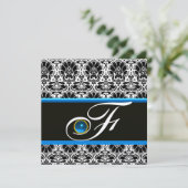ZWART WIT BLAUW DAMAST MONOGRAM saffier Zilver Kaart (Staand voorkant)