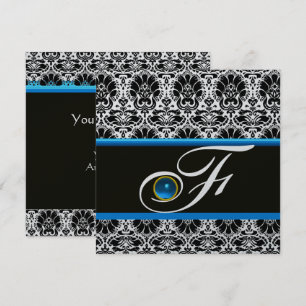 ZWART WIT BLAUW DAMAST MONOGRAM saffier Zilver Kaart