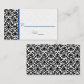 Zwart, Wit, Blauw Damast Wedding Place Card Plaatskaartje (Voorkant / Achterkant)