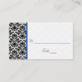 Zwart, Wit, Blauw Damast Wedding Place Card Plaatskaartje