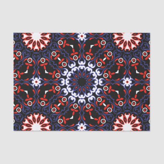 Zwart wit blauw etnisch Boho-mozaïekpatroon Tissuepapier (Voorkant)