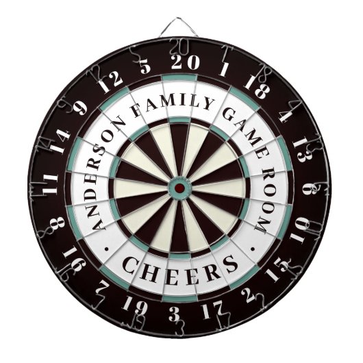 Zwart Wit & Blauw | Familie Speelkamer Monogram Dartbord (Voorkant)